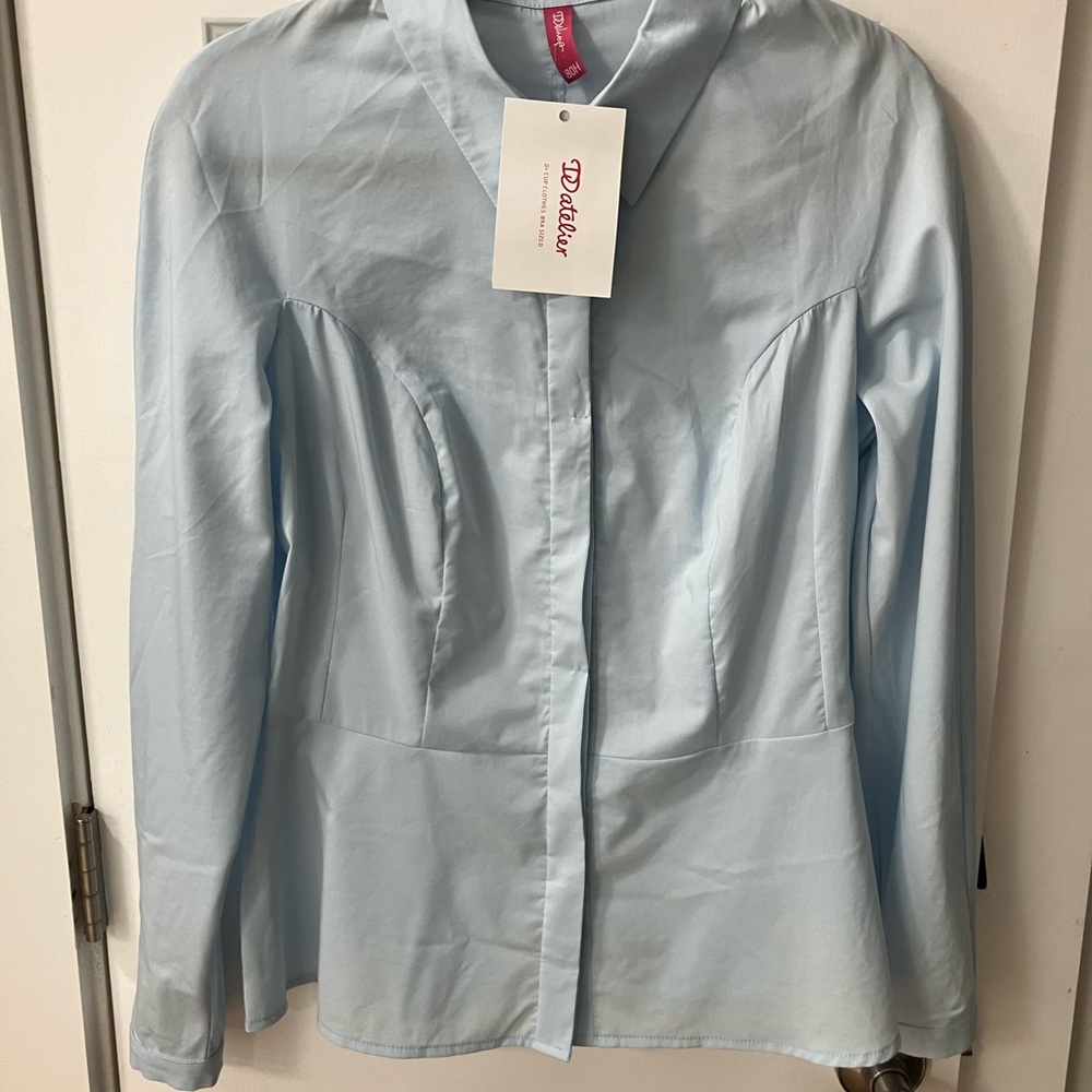 Light Blue Button-Up Peplum Shirt blouse 80H =36H